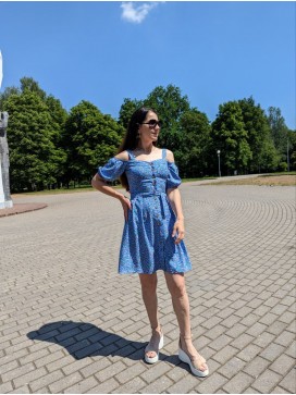 Платье из штапеля с открытыми плечиками, Синий
