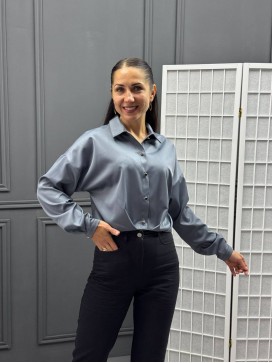 Блузка с защипами с длинным рукавом графит