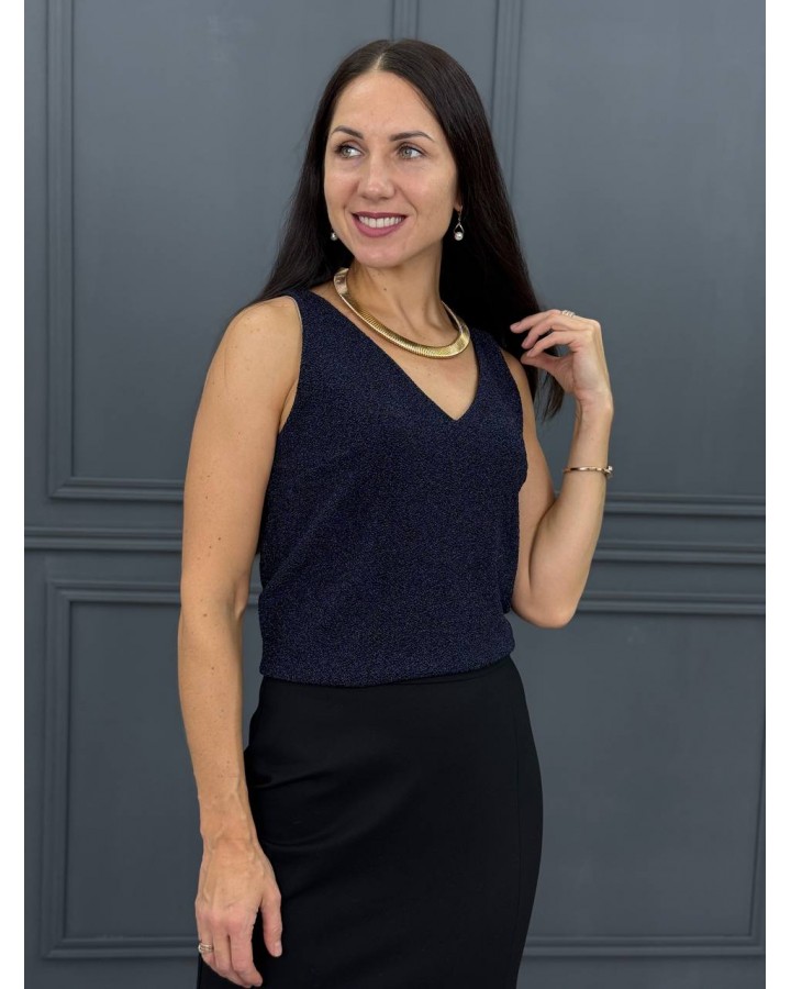 Блузка-майка с люрексом синяя