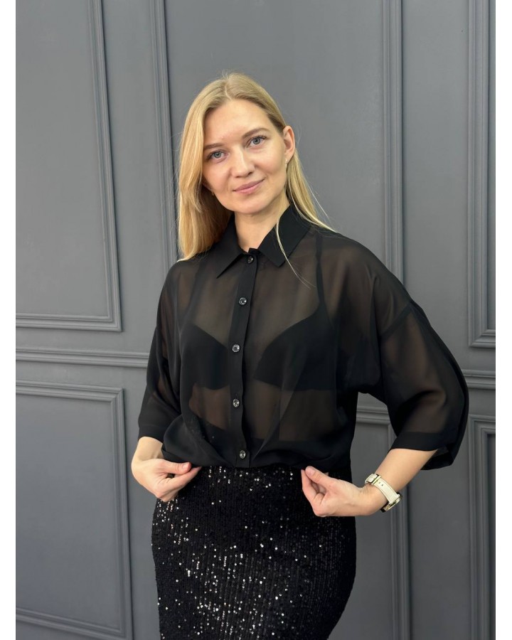 Укороченная блузка шифон черная