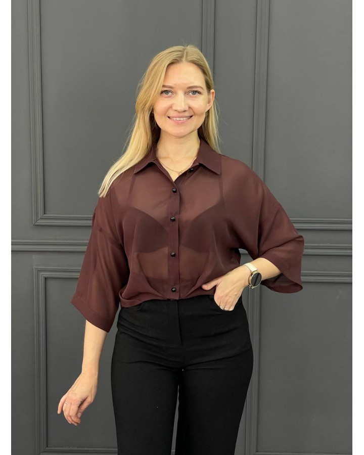 Укороченная блузка шифон бордо