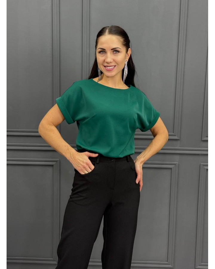 Блузка со спущенным плечом изумруд