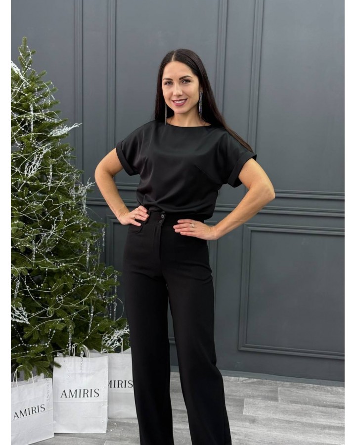 Блузка со спущенным плечом черная