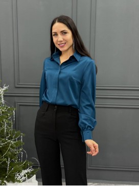 Блузка с потайной планкой морская волна