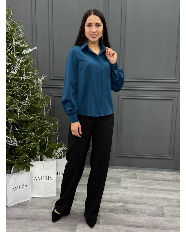 Блузка с потайной планкой морская волна