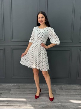 Платье со втачным поясом горох