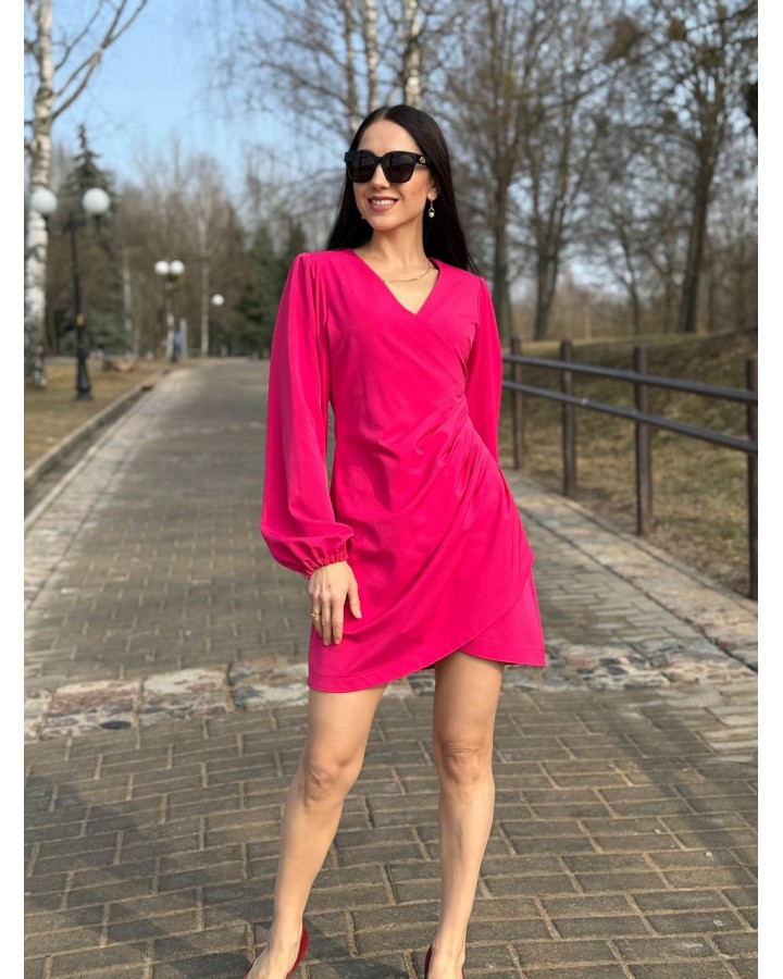 Платье со складками фуксия