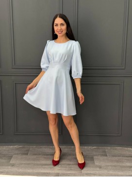 Платье со втачным поясом голубое