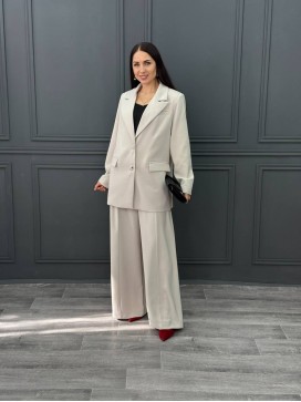 Брюки со складками холодный беж