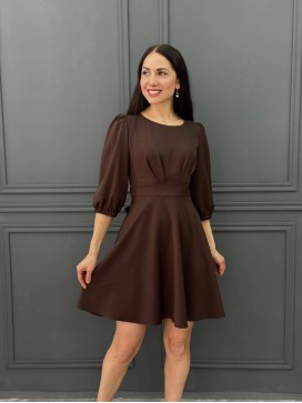 Платье со втачным поясом шоколад