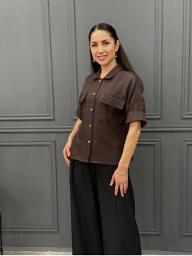 Рубашка с нагрудными карманами шоколад