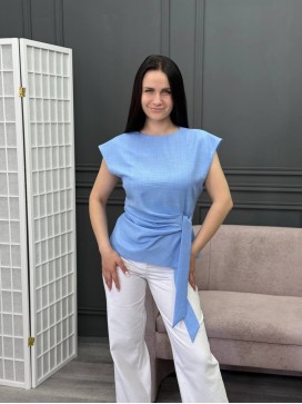 Блузка узел голубая