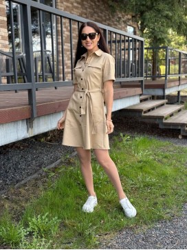 Платье-рубашка бежевое