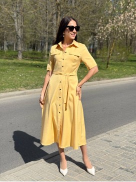 Платье-рубашка миди горчица