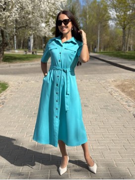 Платье-рубашка миди бирюза